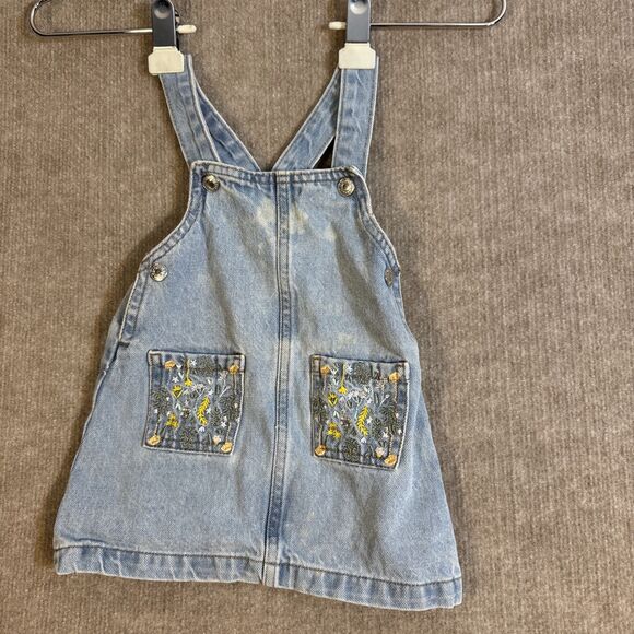 7 For All Mankind Baby Girls 18 Mo Overall Denim Blue Jean Dress Embroidered - Picture 1 of 5